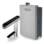 "IonPlus Undersink Alkaline Water Ionizer installed under a kitchen sink with sleek stainless steel faucet dispenser."